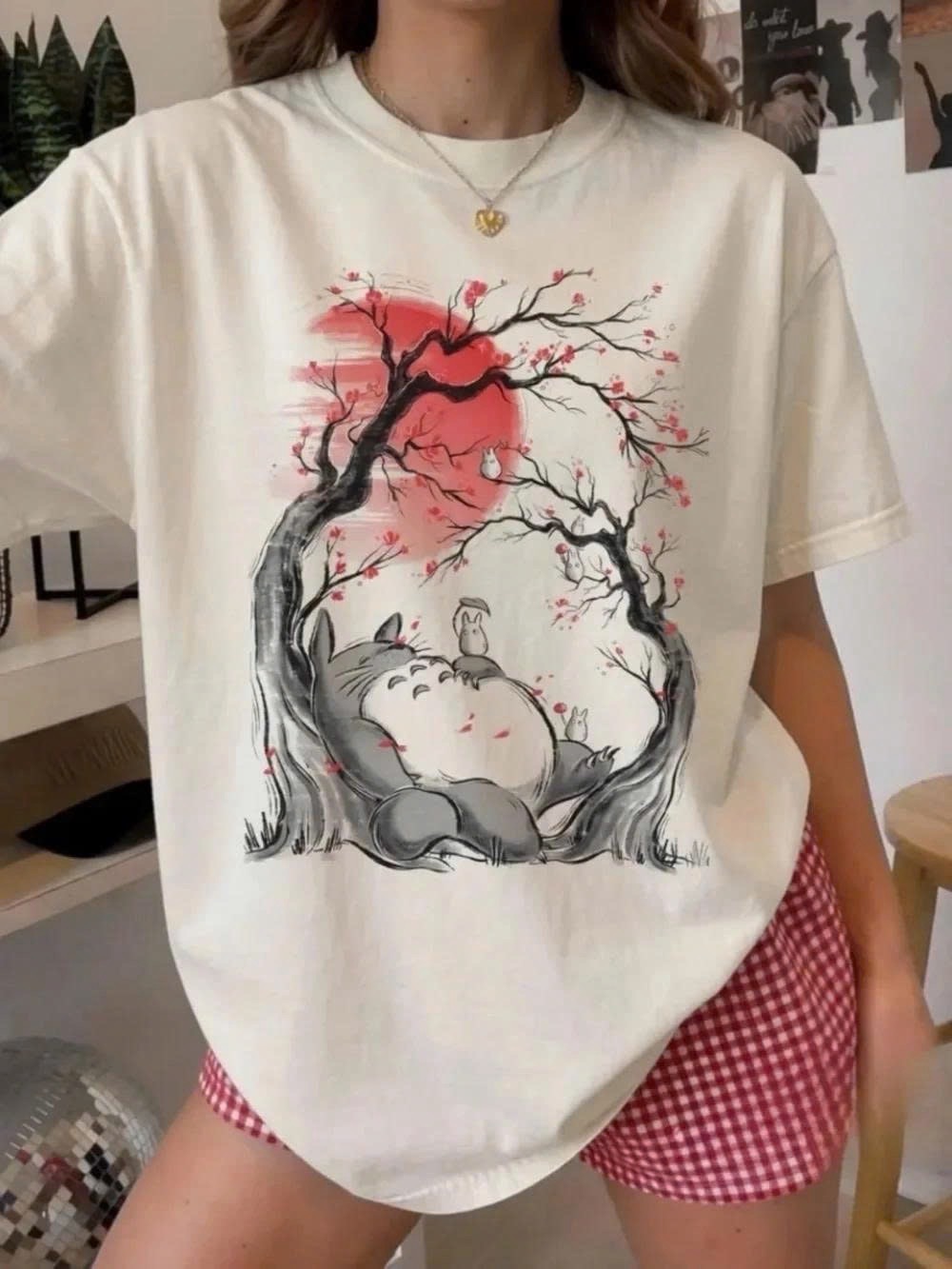 Cream Totoro Illustration Short-Sleeve Graphic Tee